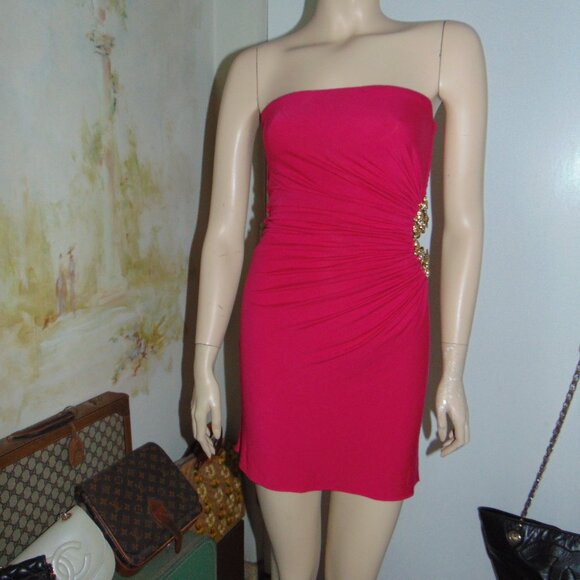 SKY Strapless Mini DressY2K Artsy Jeweled Tigers Pink Bodycon Mob Wife Elegant - Picture 3 of 11